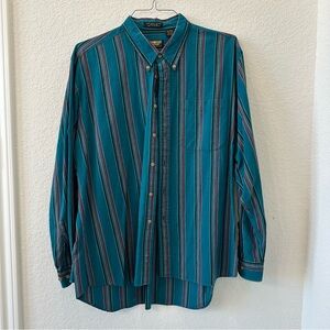Men’s Vintage Osh Kosh B’Gosh Button Down Teal Striped Collared Shirt